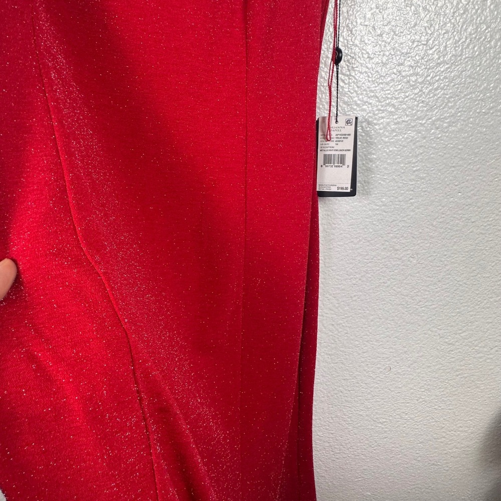 Adrianna Papell Metallic Knit Cowl Back Gown True Red Womens 14 NWT - Picture 3 of 9